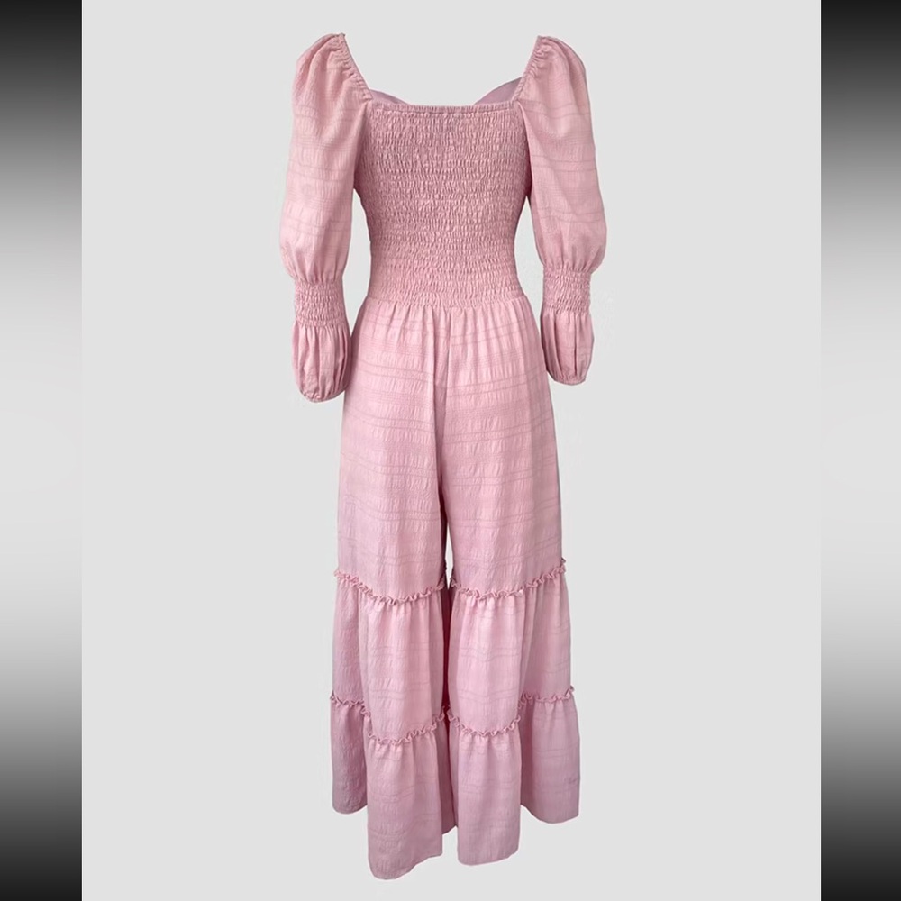 Chic Blush Jumpsuit with Ruffle Details - Picture 3 of 4